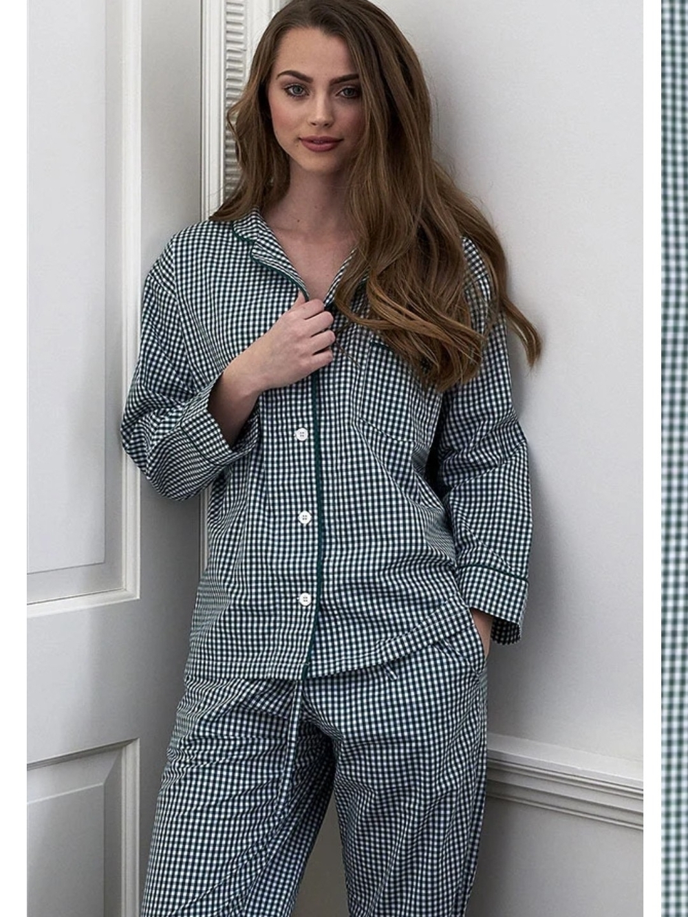 NWT | Marigot Clifton Long Pajama Set In Green Gingham | Size Small